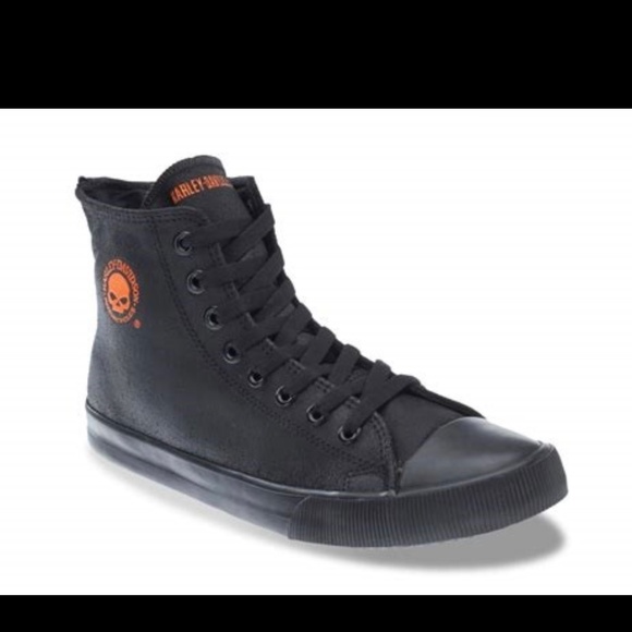 Harley-Davidson-Baxter Sneakers Black/Orange Men's Skull High Top Shoes 9.5 NWT - Picture 2 of 11